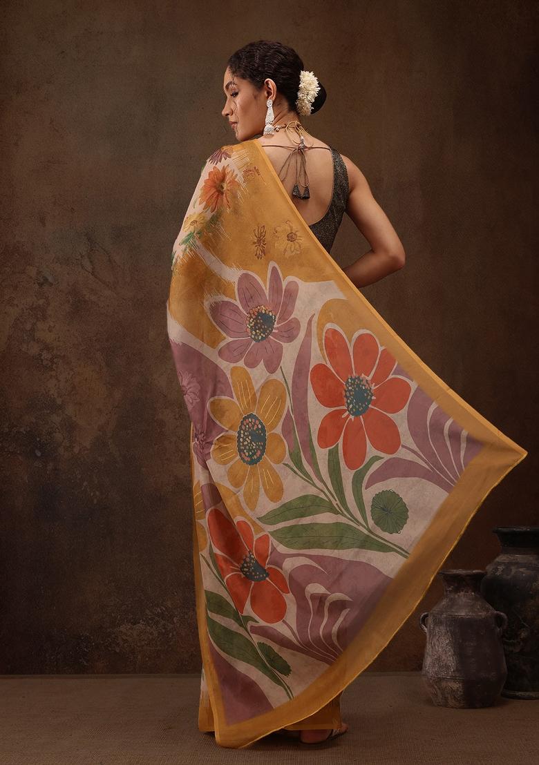 Multicolor Printed Silk Blend Saree