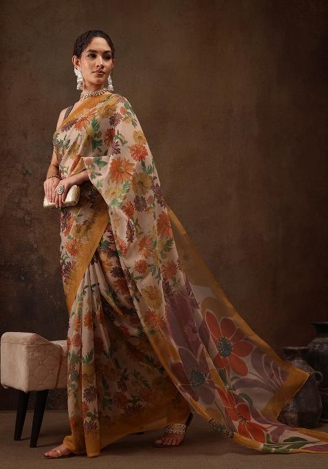 Multicolor Printed Silk Blend Saree
