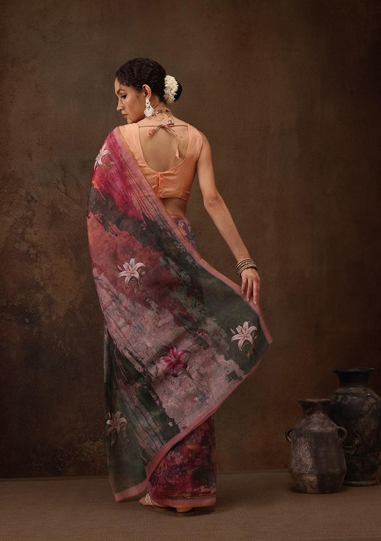 Multicolor Printed Silk Blend Saree