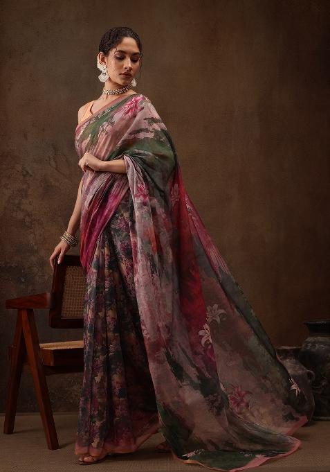 Multicolor Printed Silk Blend Saree