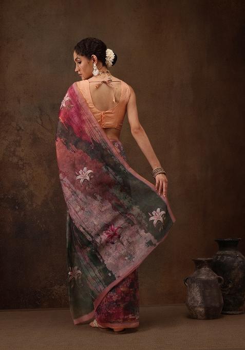 Multicolor Printed Silk Blend Saree