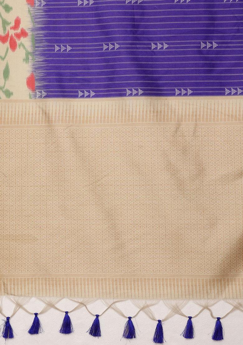 Royal Blue Printed Silk Blend Saree