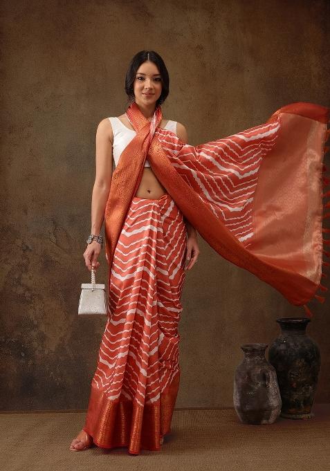 Peach Printed Silk Blend Saree