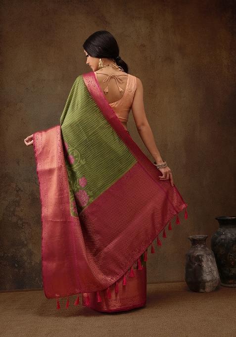 Olive Printed Kanjeevaram Silk Saree