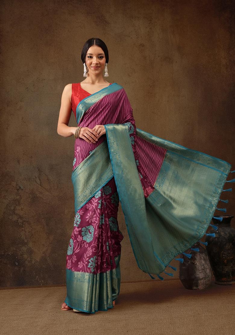 Pink Printed Kanjeevaram Silk Saree