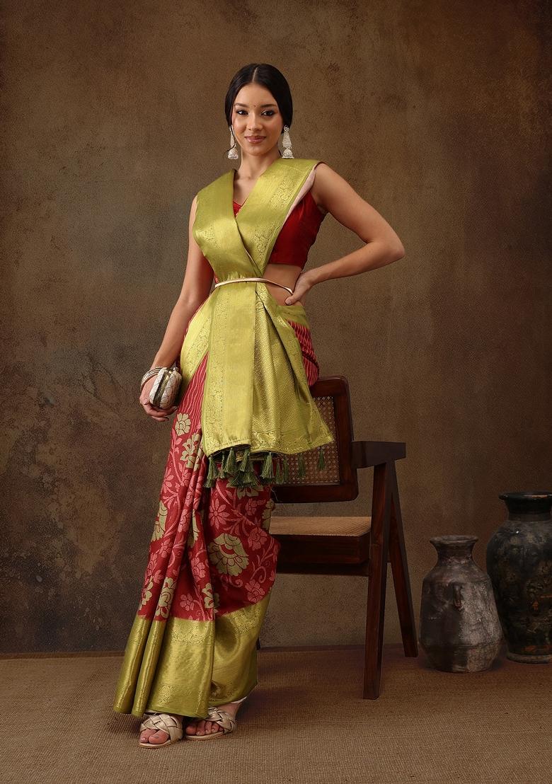 Red Printed Kanjeevaram Silk Saree