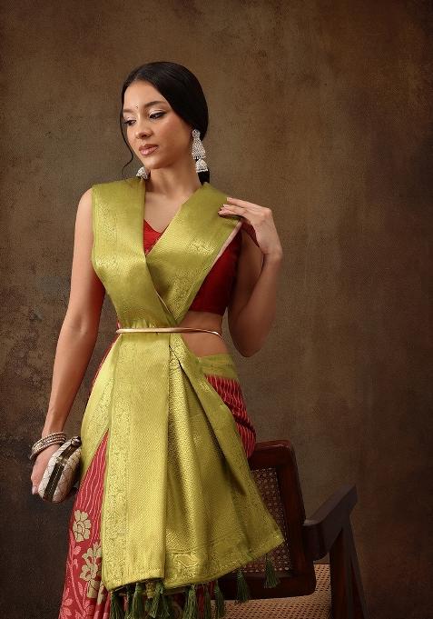 Red Printed Kanjeevaram Silk Saree