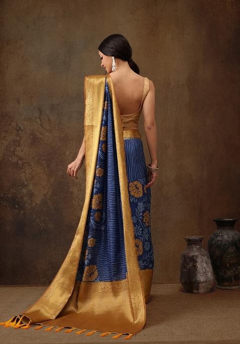 Blue Printed Kanjeevaram Silk Saree