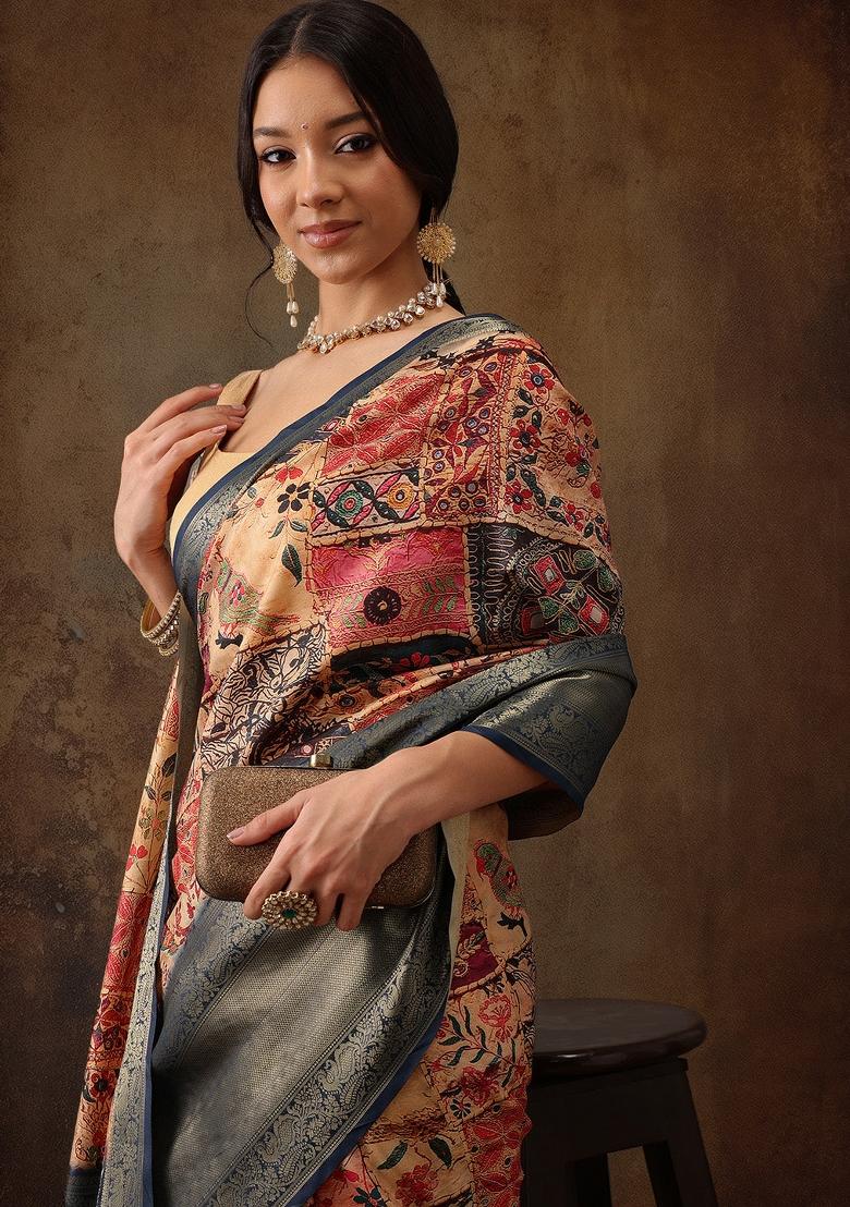 Multicolor Printed Kanjeevaram Silk Saree