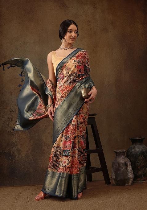 Multicolor Printed Kanjeevaram Silk Saree