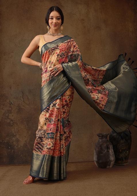 Multicolor Printed Kanjeevaram Silk Saree
