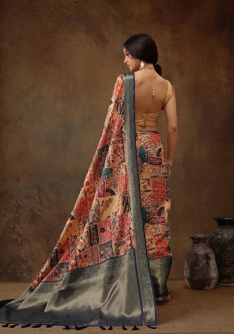 Multicolor Printed Kanjeevaram Silk Saree