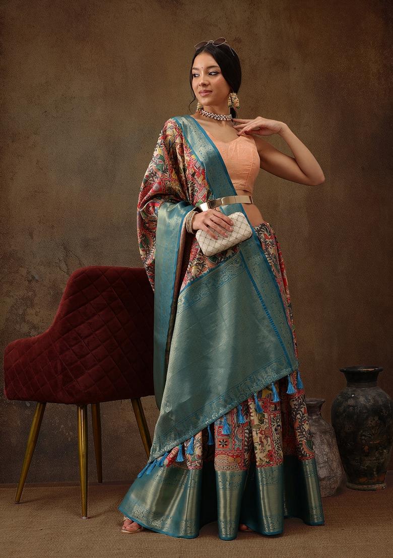 Multicolor Printed Kanjeevaram Silk Saree