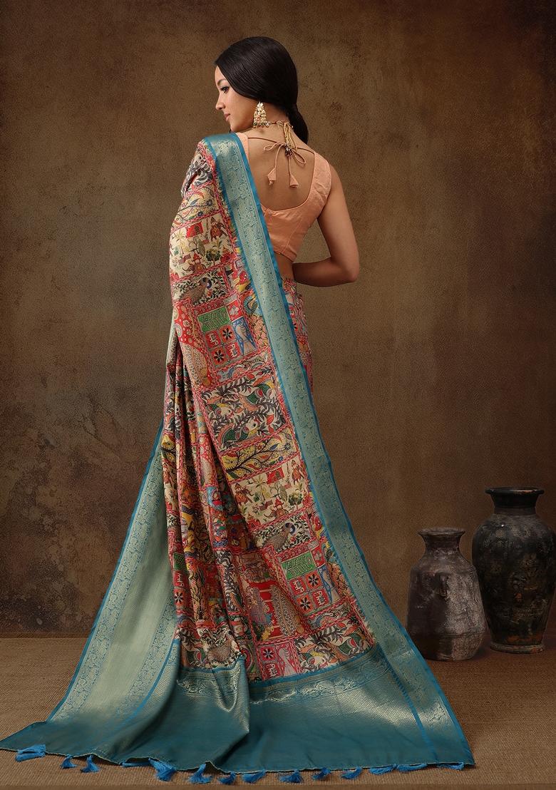 Multicolor Printed Kanjeevaram Silk Saree