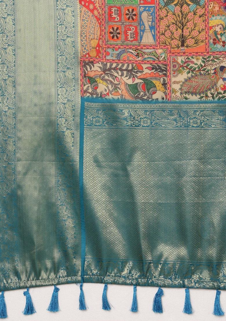 Multicolor Printed Kanjeevaram Silk Saree