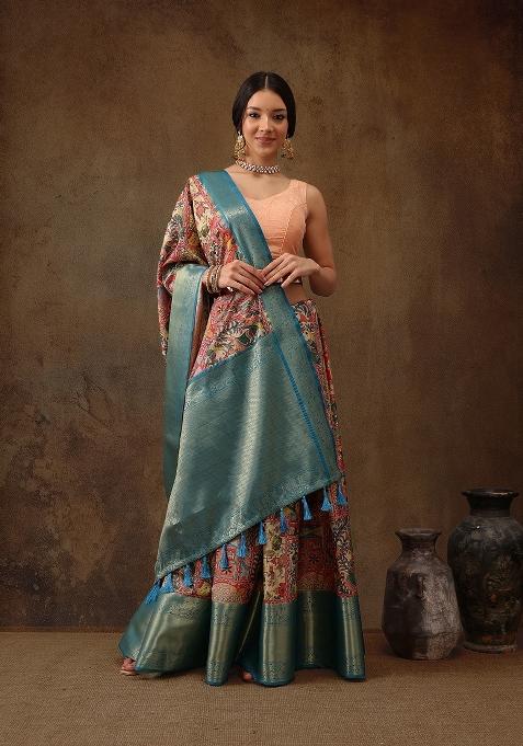 Multicolor Printed Kanjeevaram Silk Saree