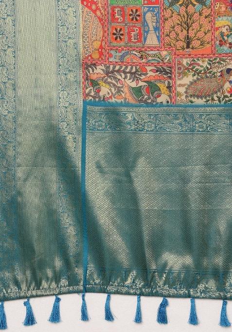 Multicolor Printed Kanjeevaram Silk Saree