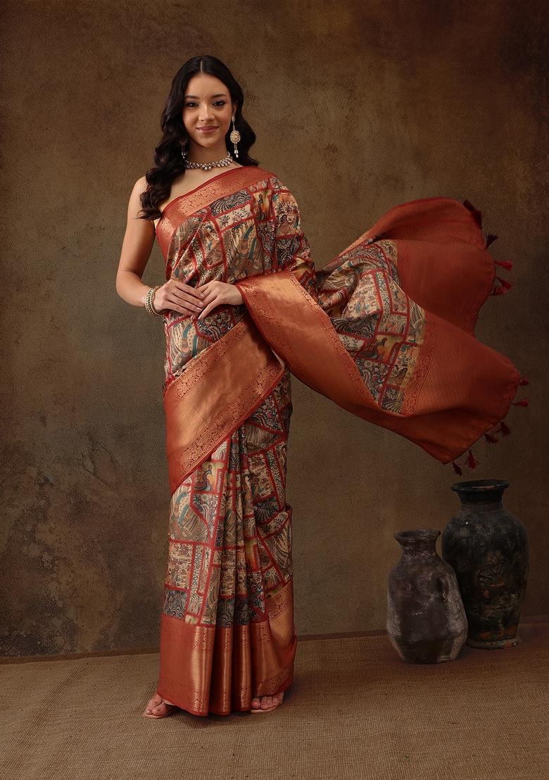 Multicolor Printed Kanjeevaram Silk Saree