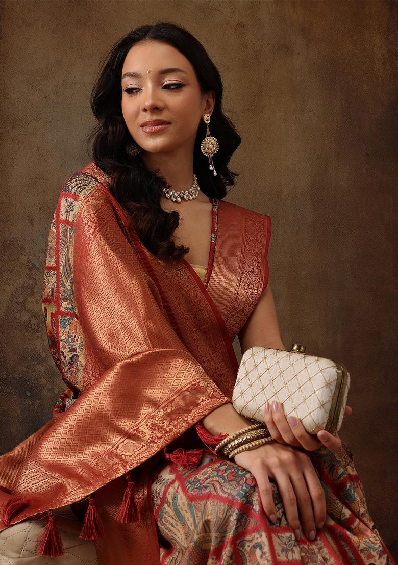 Multicolor Printed Kanjeevaram Silk Saree