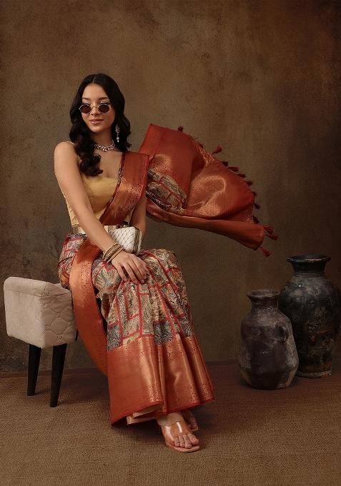 Multicolor Printed Kanjeevaram Silk Saree