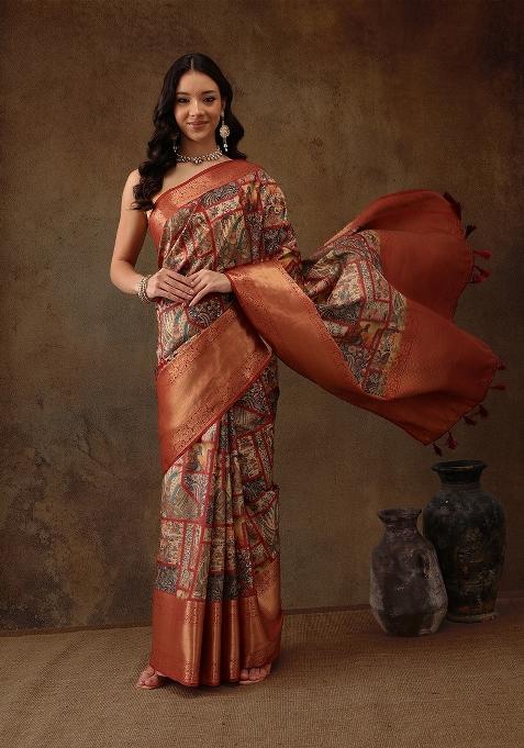 Multicolor Printed Kanjeevaram Silk Saree