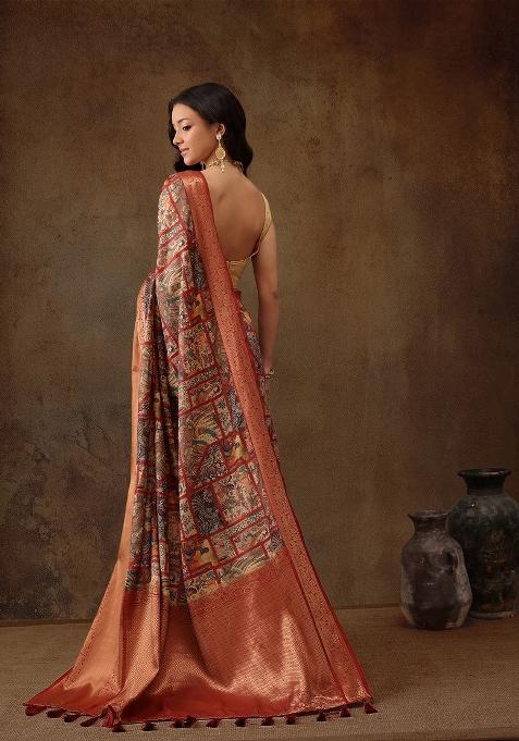 Multicolor Printed Kanjeevaram Silk Saree