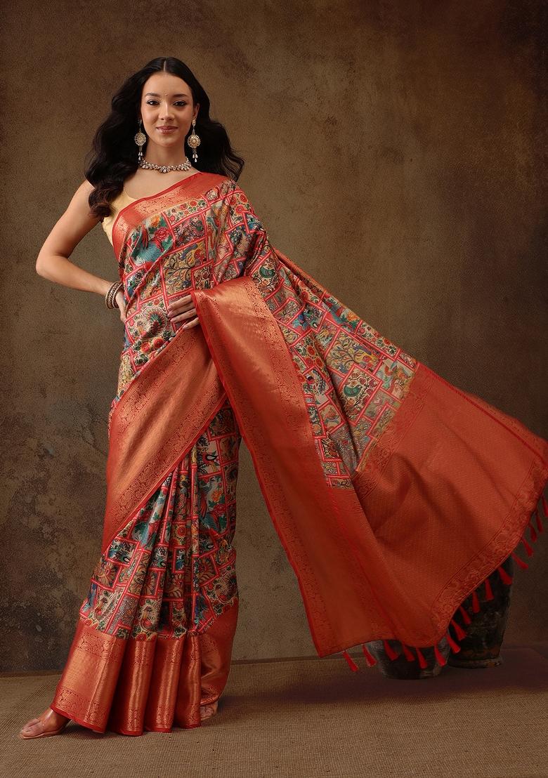 Multicolor Printed Kanjeevaram Silk Saree