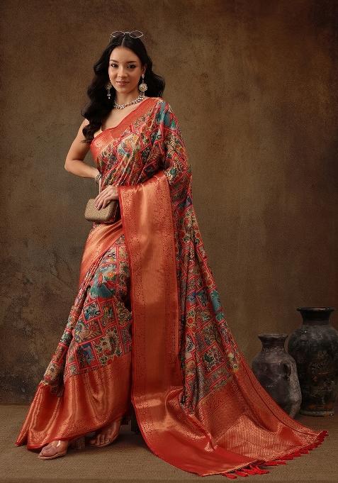 Multicolor Printed Kanjeevaram Silk Saree
