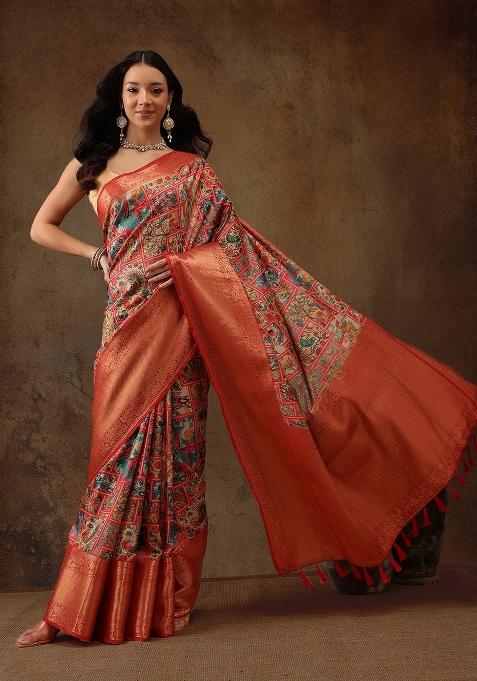 Multicolor Printed Kanjeevaram Silk Saree