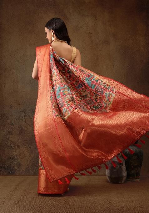 Multicolor Printed Kanjeevaram Silk Saree