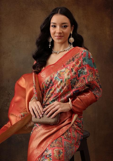 Multicolor Printed Kanjeevaram Silk Saree