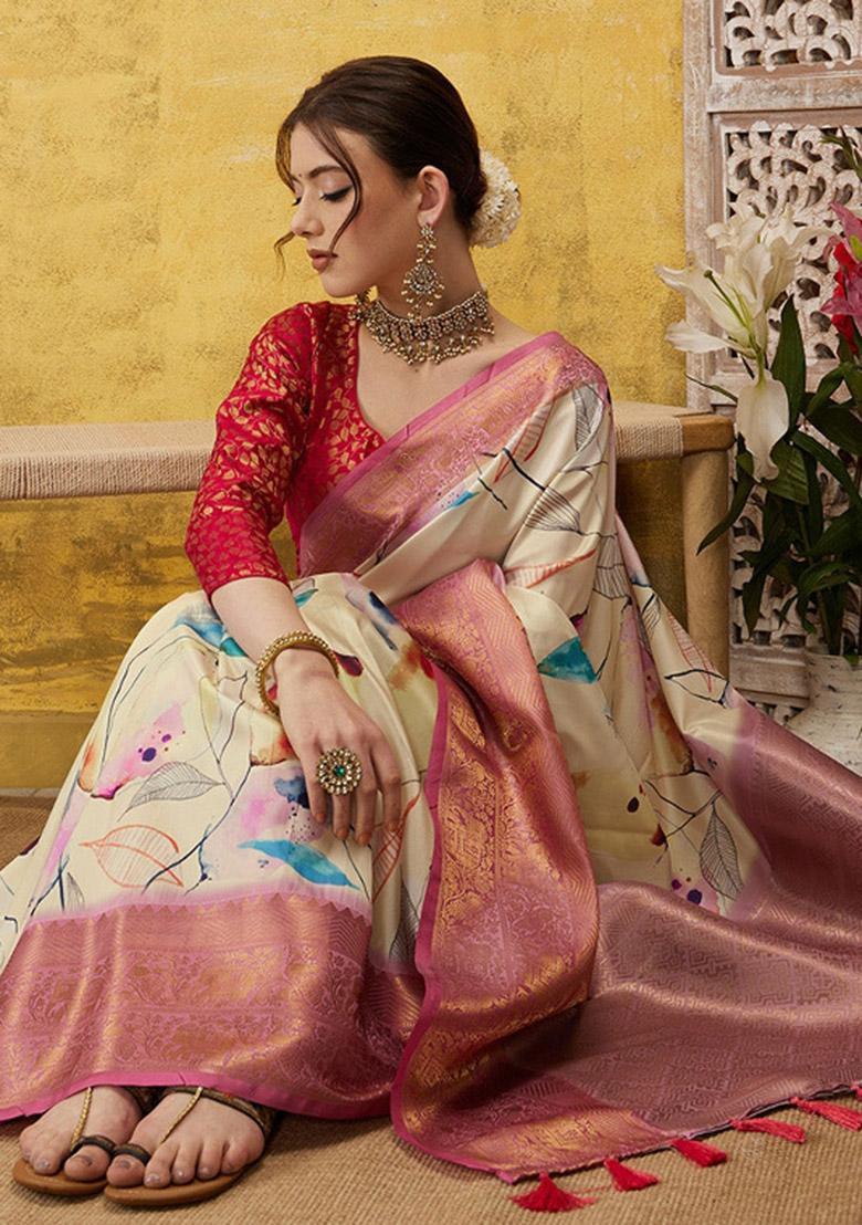 Multicolor Printed Kanjeevaram Silk Saree