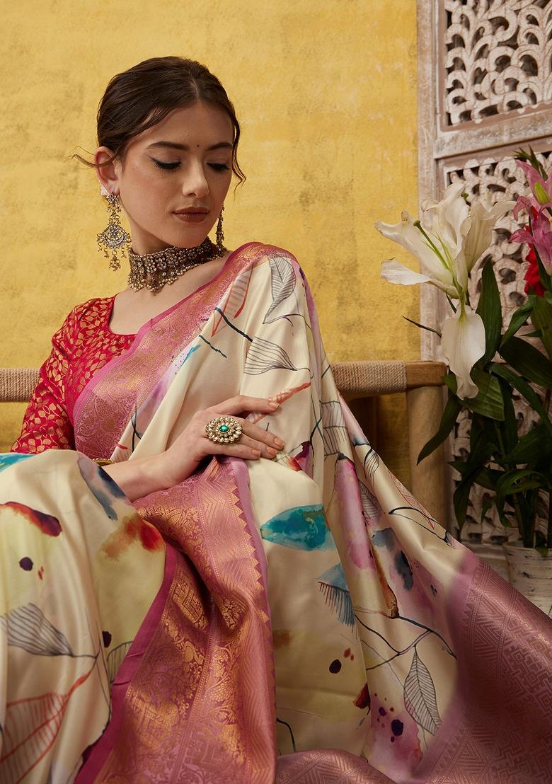 Multicolor Printed Kanjeevaram Silk Saree