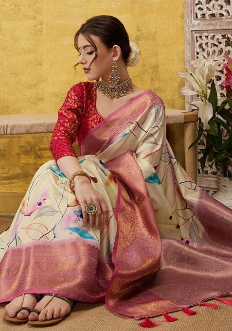 Multicolor Printed Kanjeevaram Silk Saree