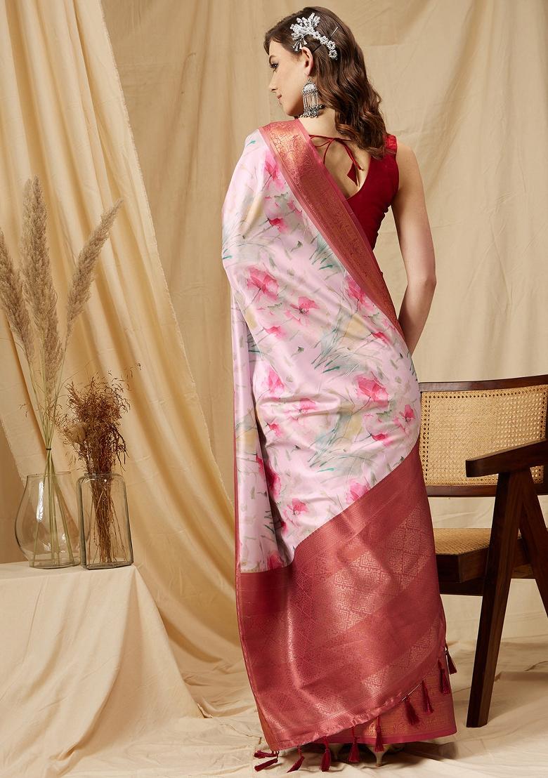 Pink Printed Kanjeevaram Silk Saree