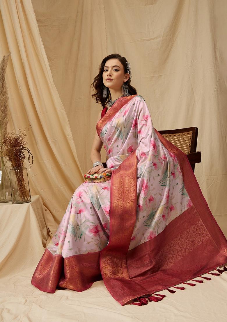 Pink Printed Kanjeevaram Silk Saree