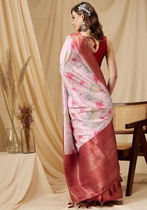 Pink Printed Kanjeevaram Silk Saree