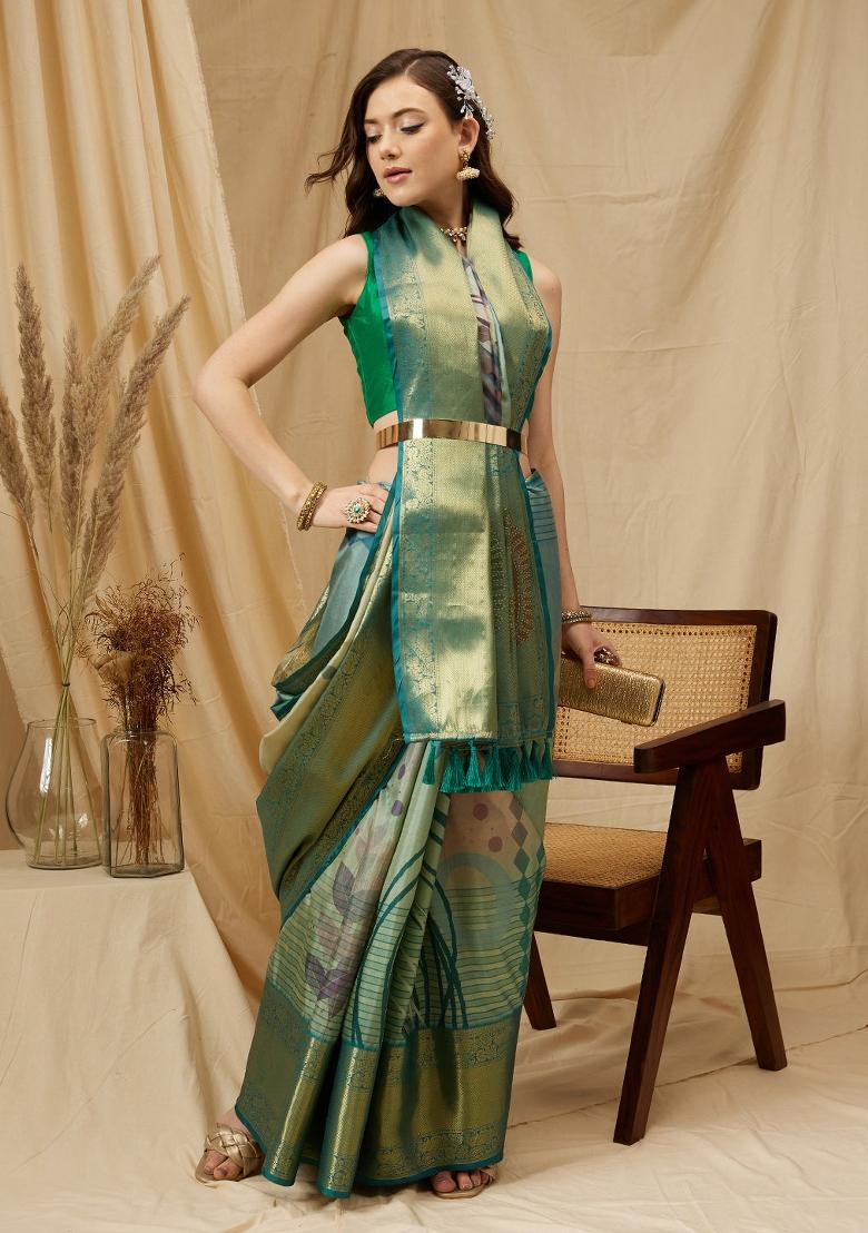 Multicolor Printed Tusser Silk Saree