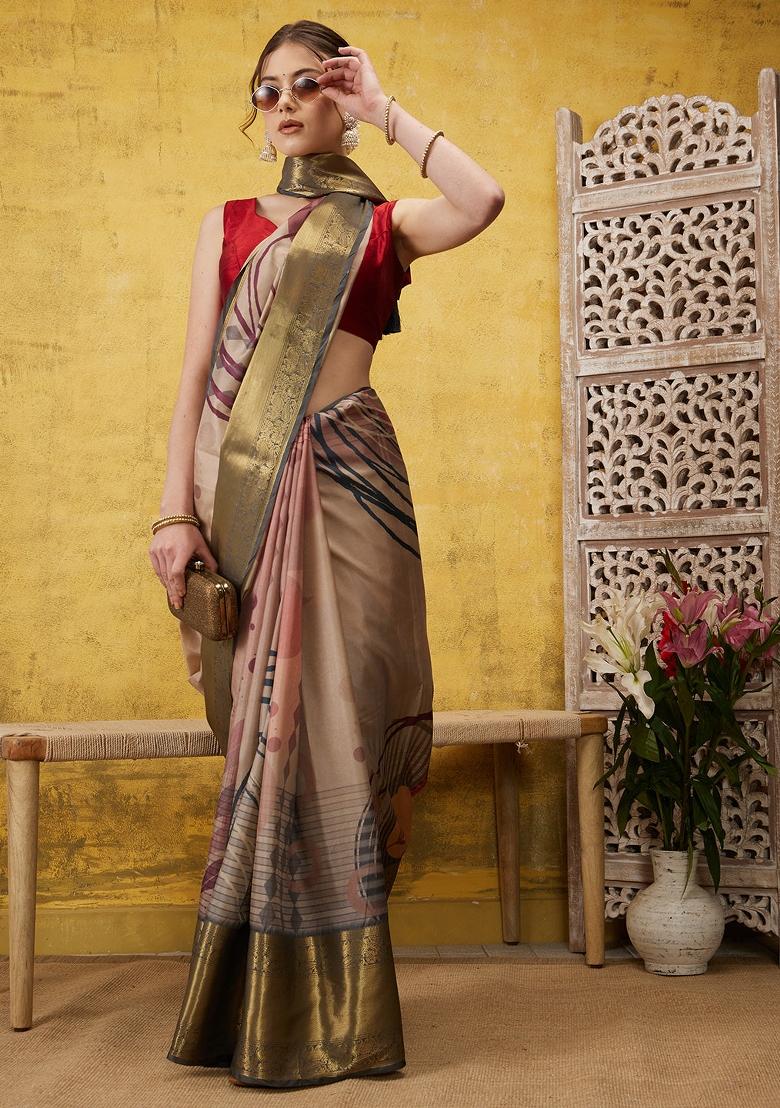 Multicolor Printed Tusser Silk Saree
