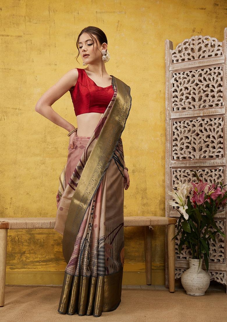 Multicolor Printed Tusser Silk Saree