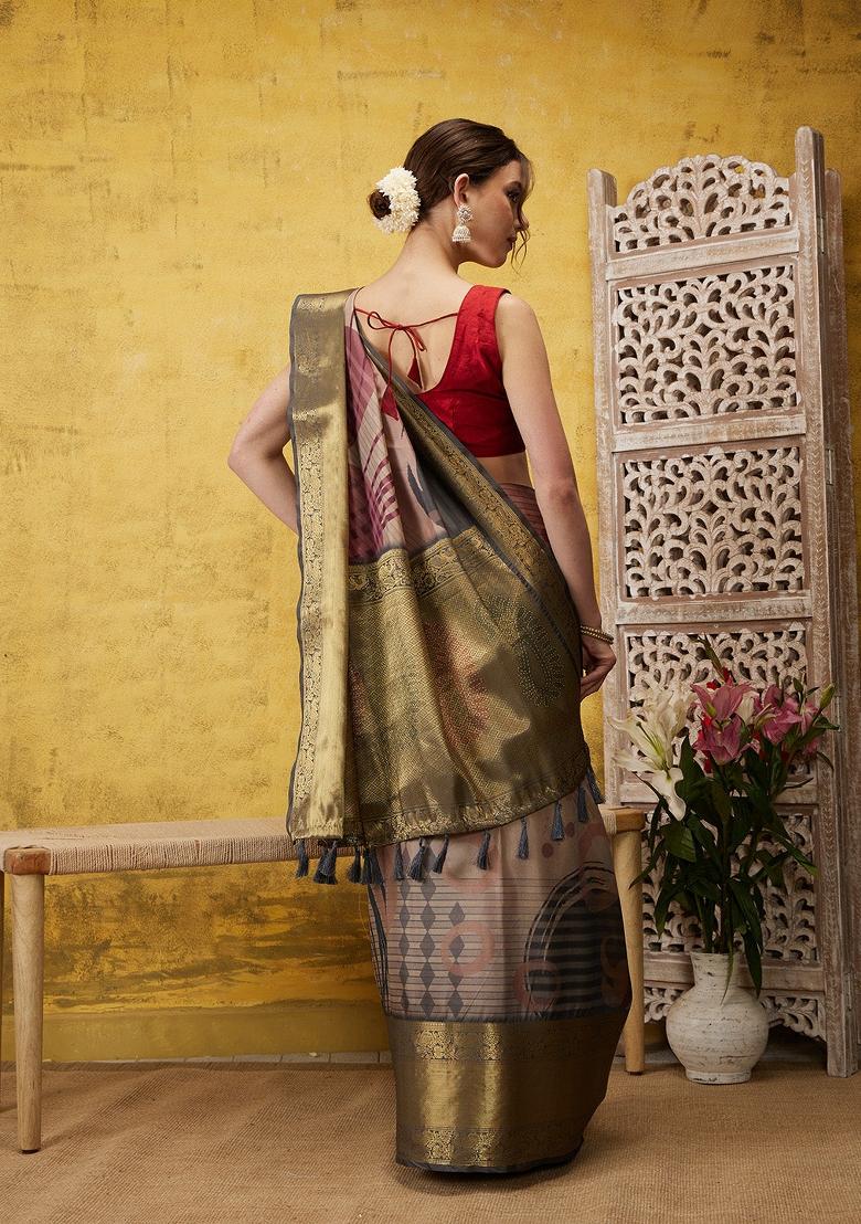 Multicolor Printed Tusser Silk Saree