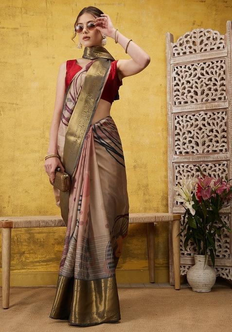 Multicolor Printed Tusser Silk Saree