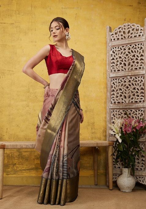 Multicolor Printed Tusser Silk Saree