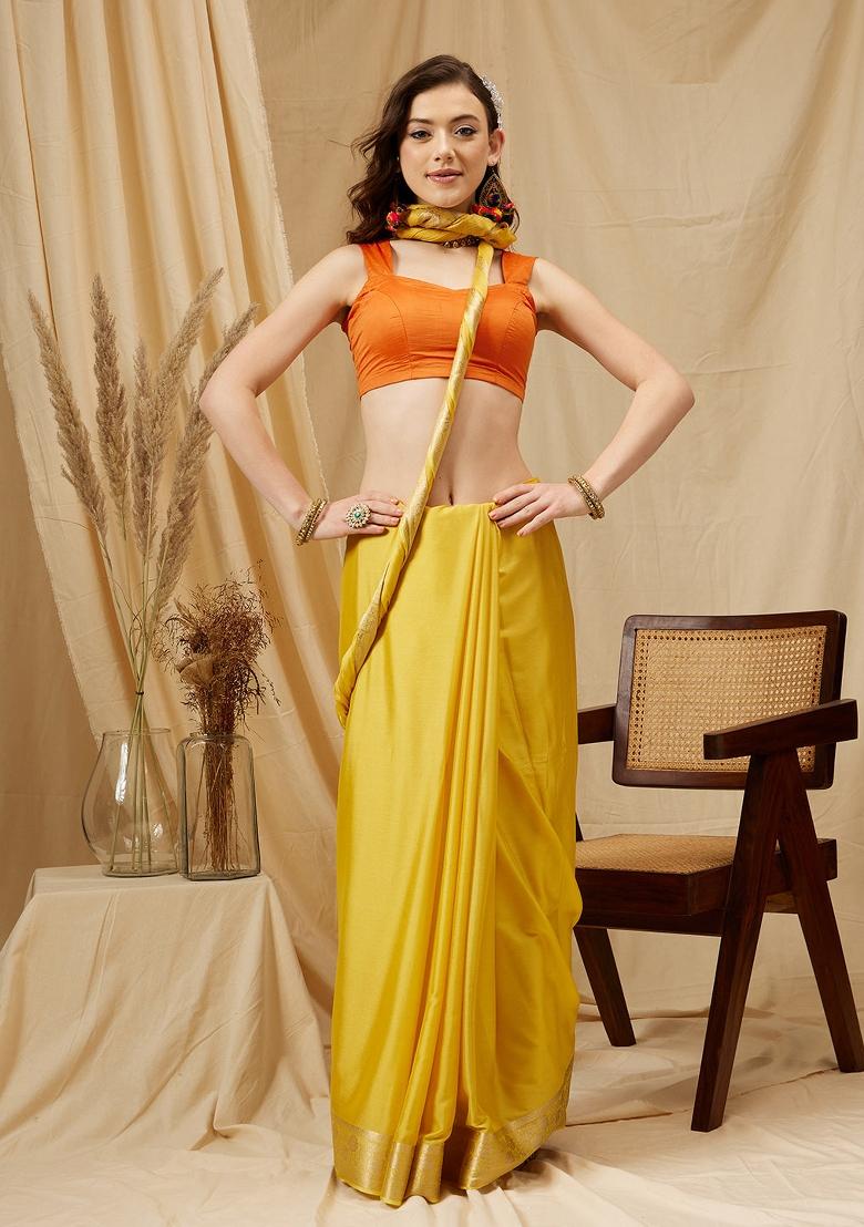 Yellow Solid Pure Viscose Chinon Saree