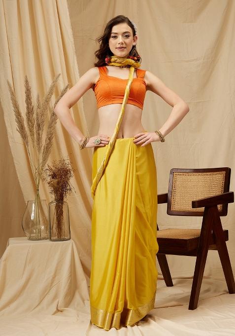 Yellow Solid Pure Viscose Chinon Saree