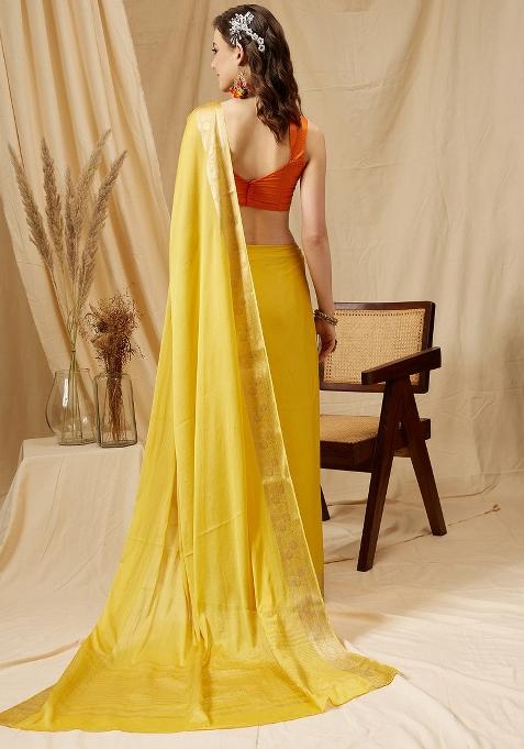 Yellow Solid Pure Viscose Chinon Saree