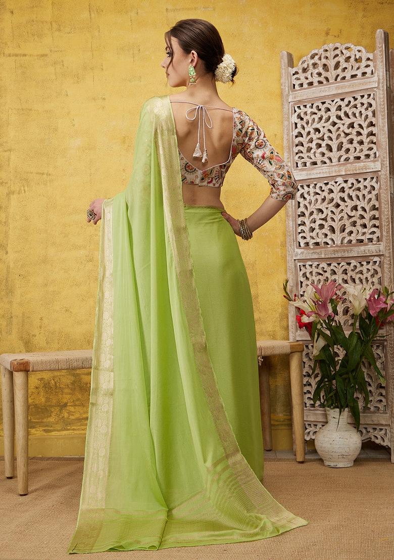 Green Solid Pure Viscose Chinon Saree