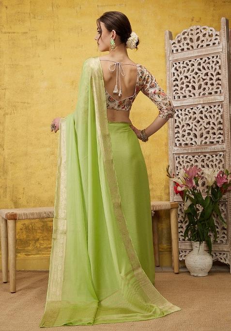 Green Solid Pure Viscose Chinon Saree