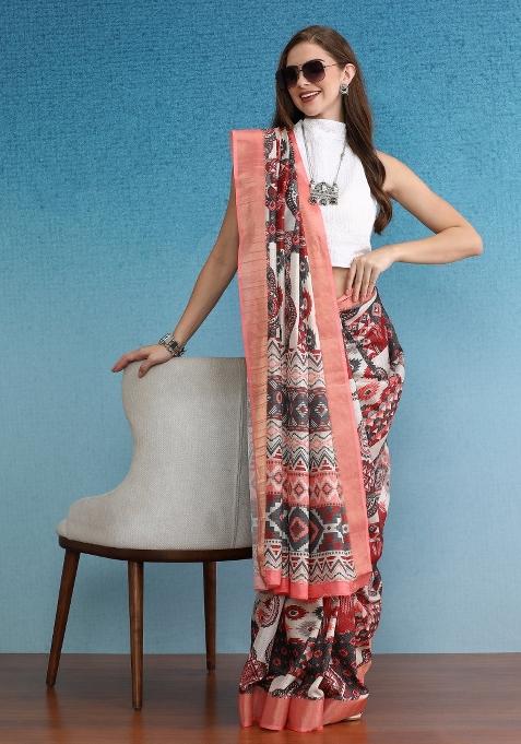 Multicolor Printed Tusser Silk Saree