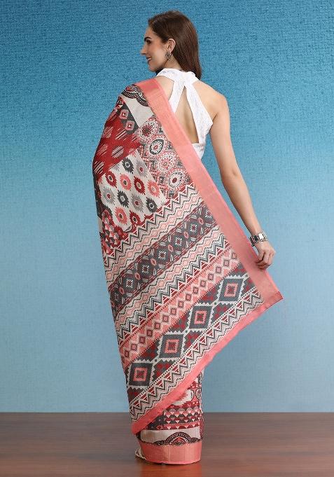 Multicolor Printed Tusser Silk Saree